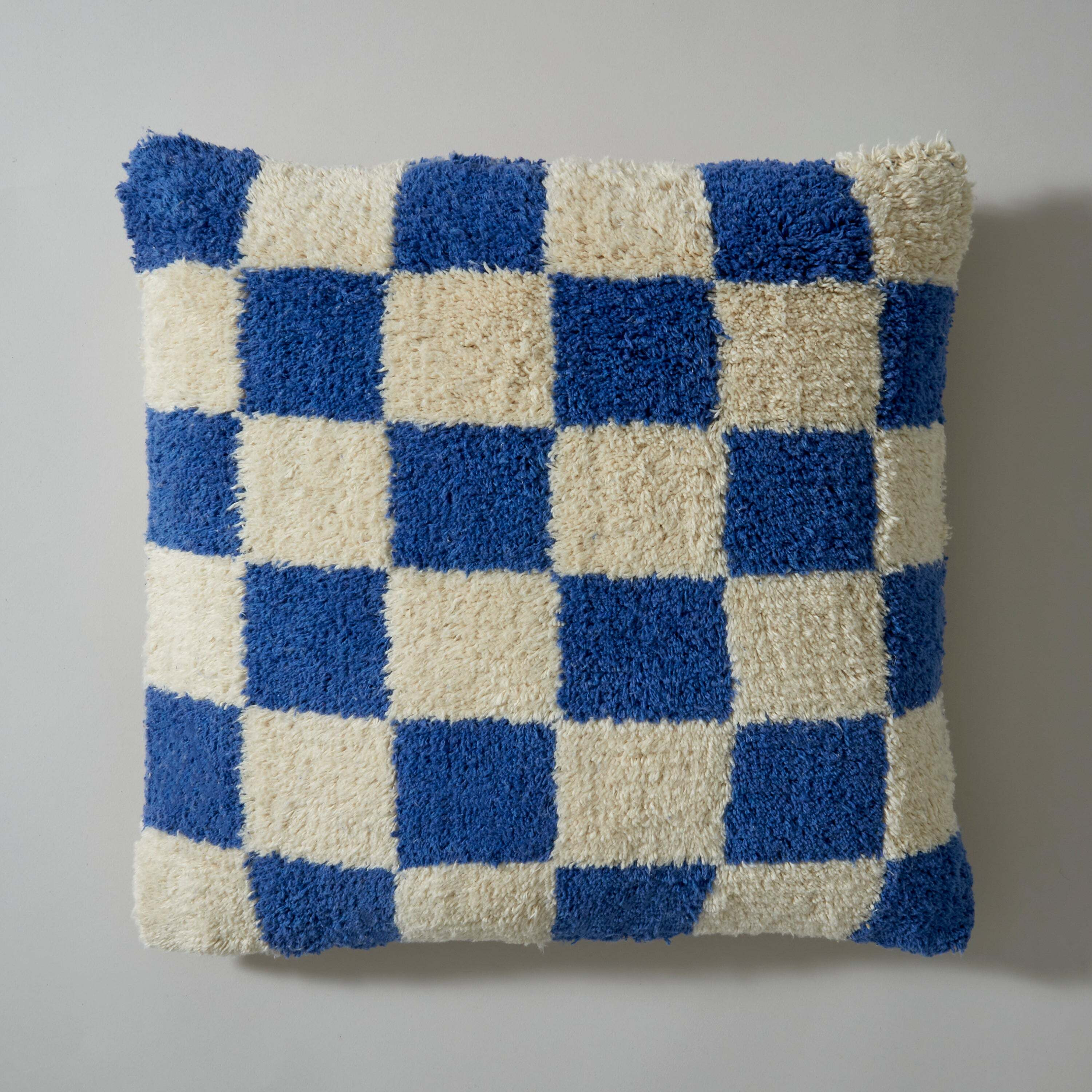 Tufted Checkerboard Cushion Cobalt Blue