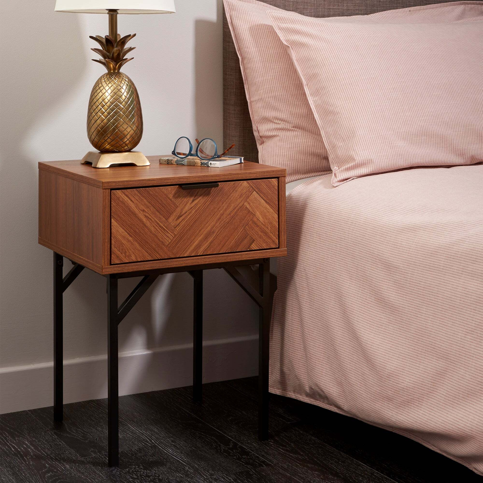 Rowe 1 Drawer Bedside Table Brown