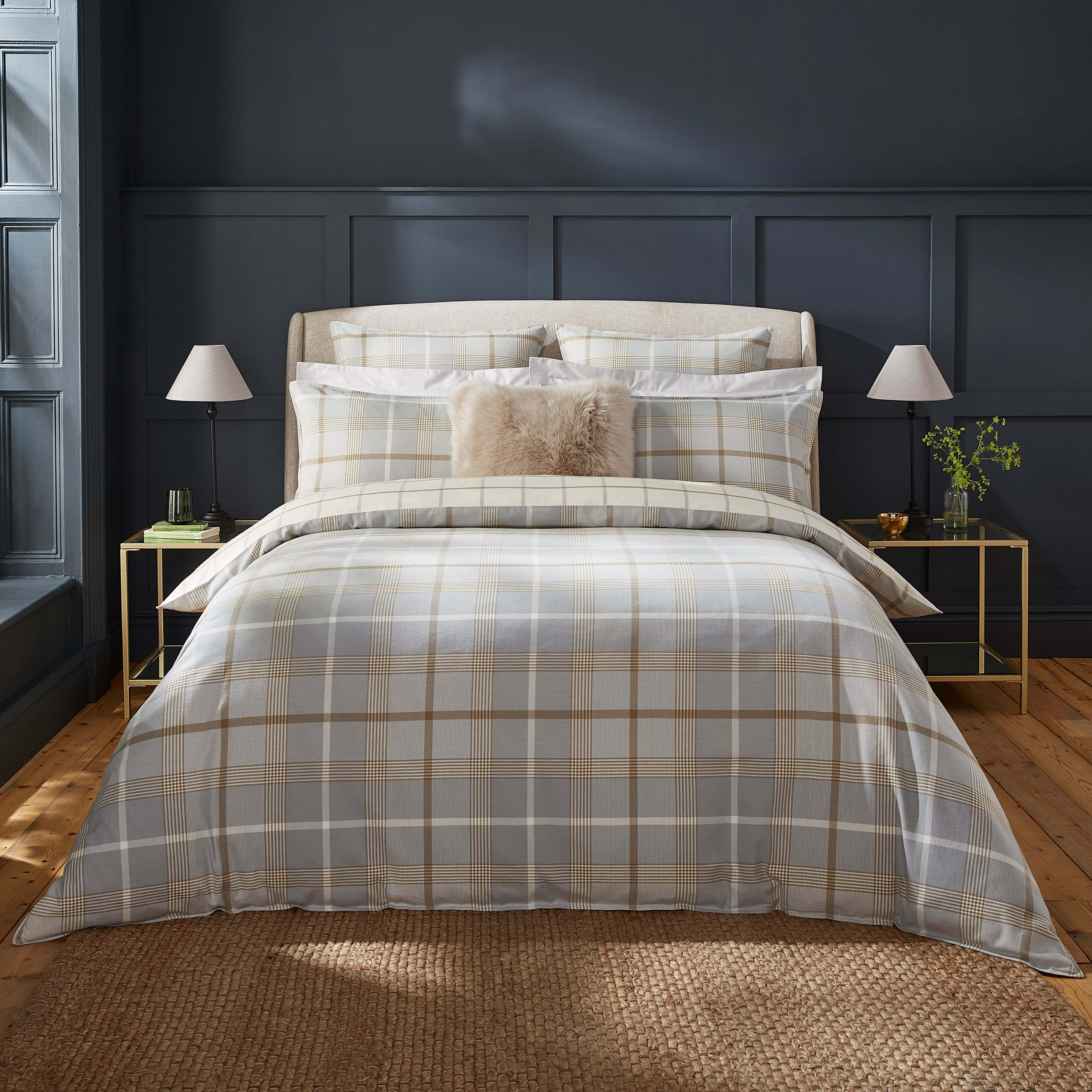 Dorma Purity Brushed Cotton Pemberley Grey Duvet Cover & Pillowcase Set Grey