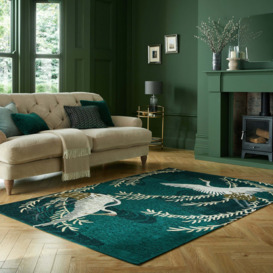 Cranes Chenille Rug Green/Brown/Gold