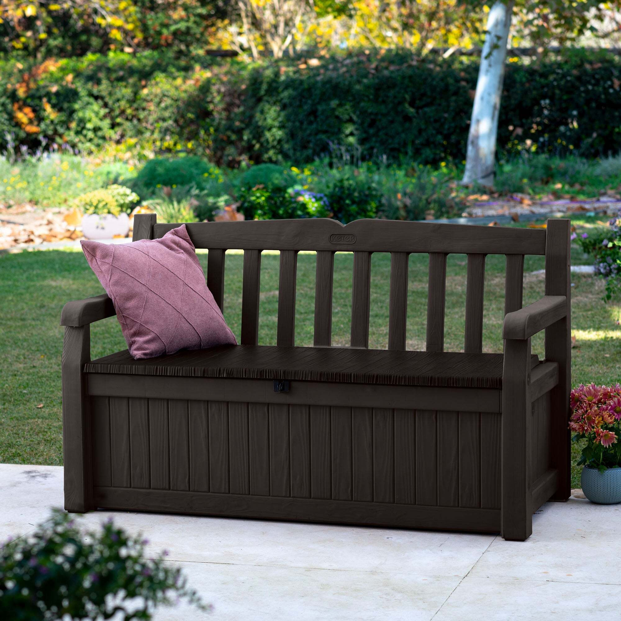 Keter Storage Bench 60 Gallon Plastic Storage Deck Box Bench Keter