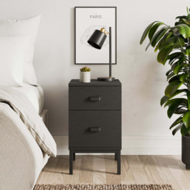 Fulton 2 Drawer Slim Bedside Table Black