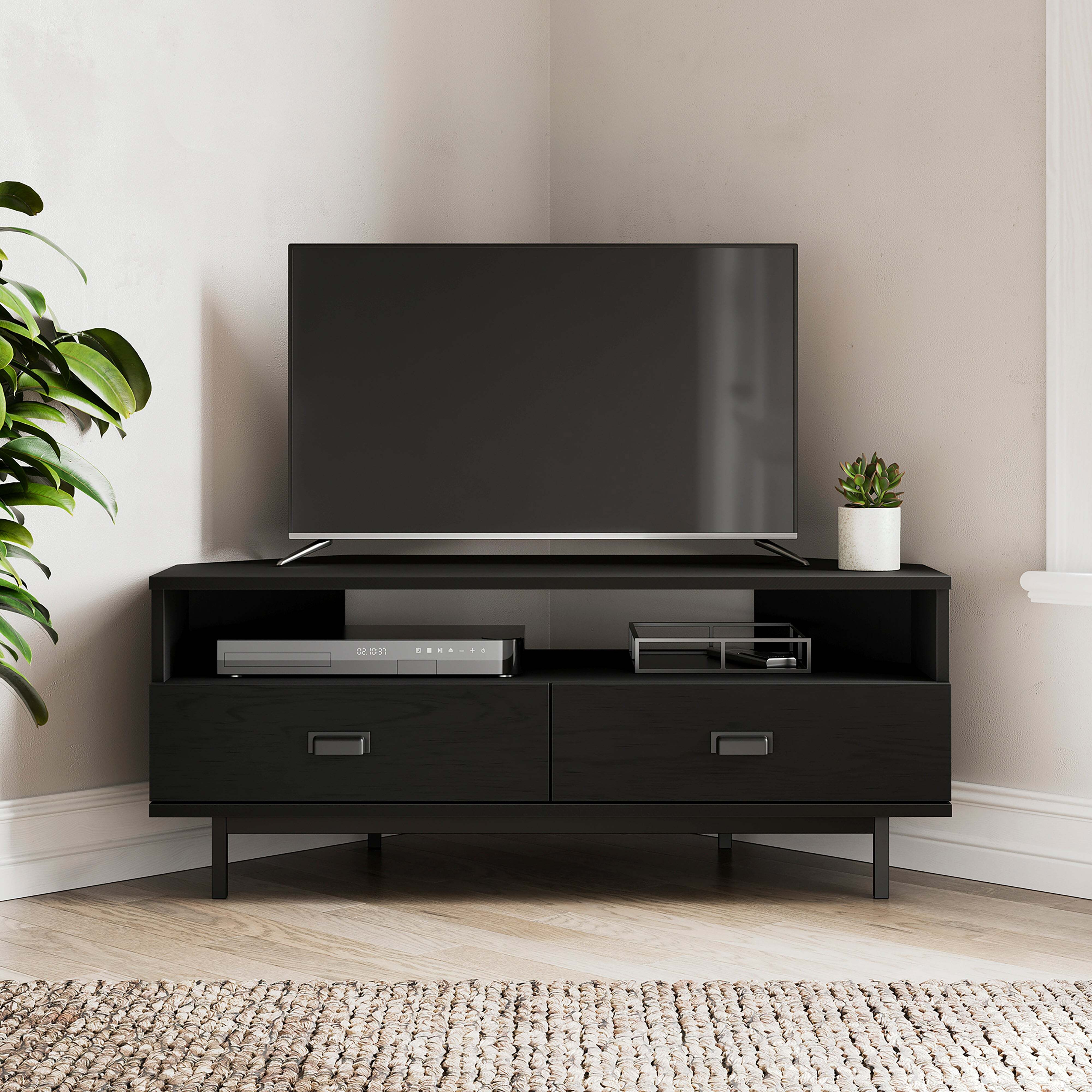 "Fulton Pine Effect Corner TV Unit for TVs up to 50"" Black"