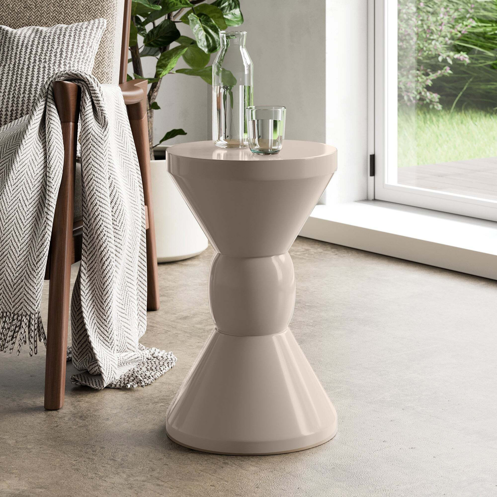 Fia Indoor/Outdoor Side Table, Ivory Ivory by Dunelm