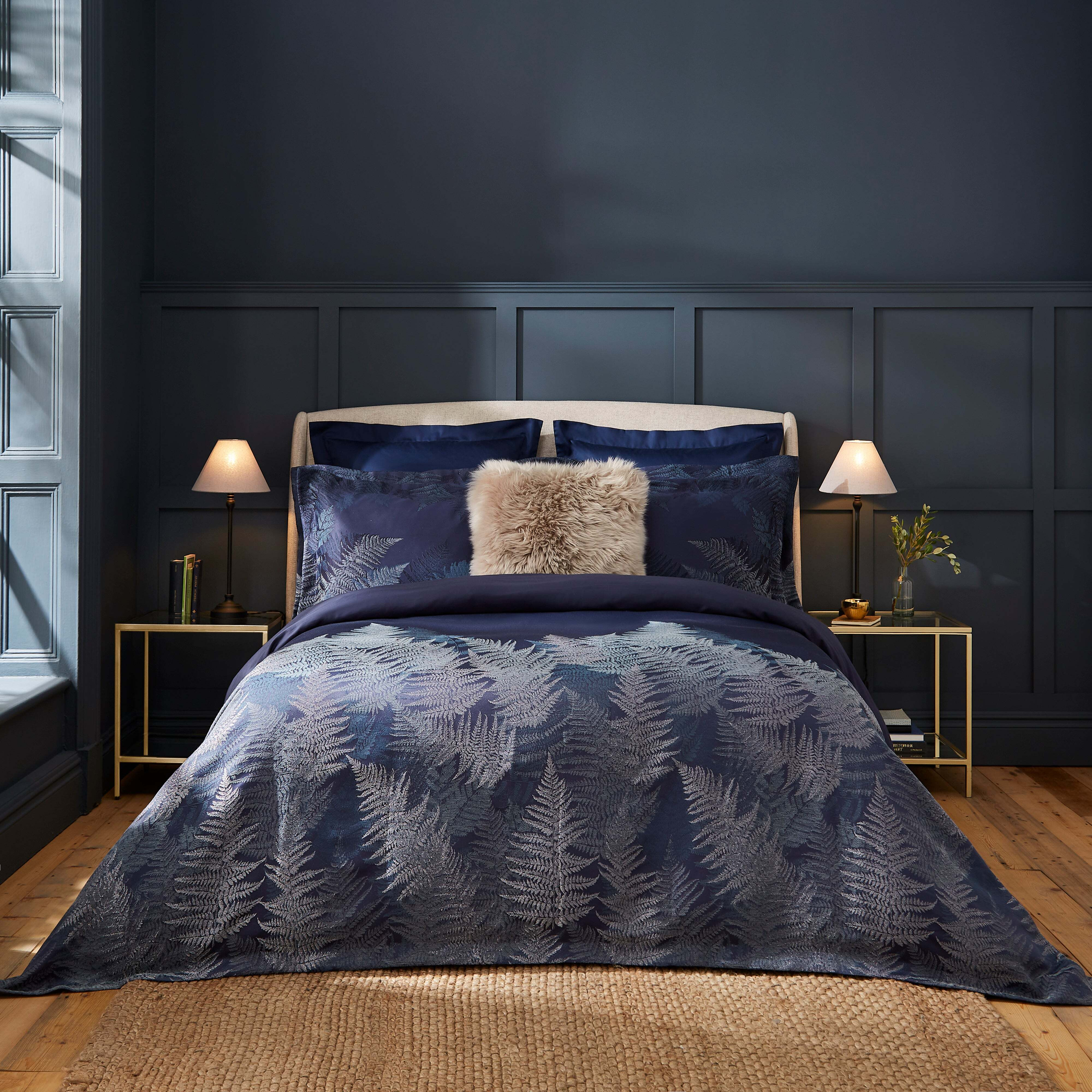 Dorma Winter Fern 300 Thread Count Duvet Cover & Pillowcase Set Navy