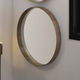 Natural Wood Veneer Round Wall Mirror, 74cm Grey