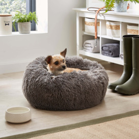 Grey Fluffy Donut Dog Bed Grey