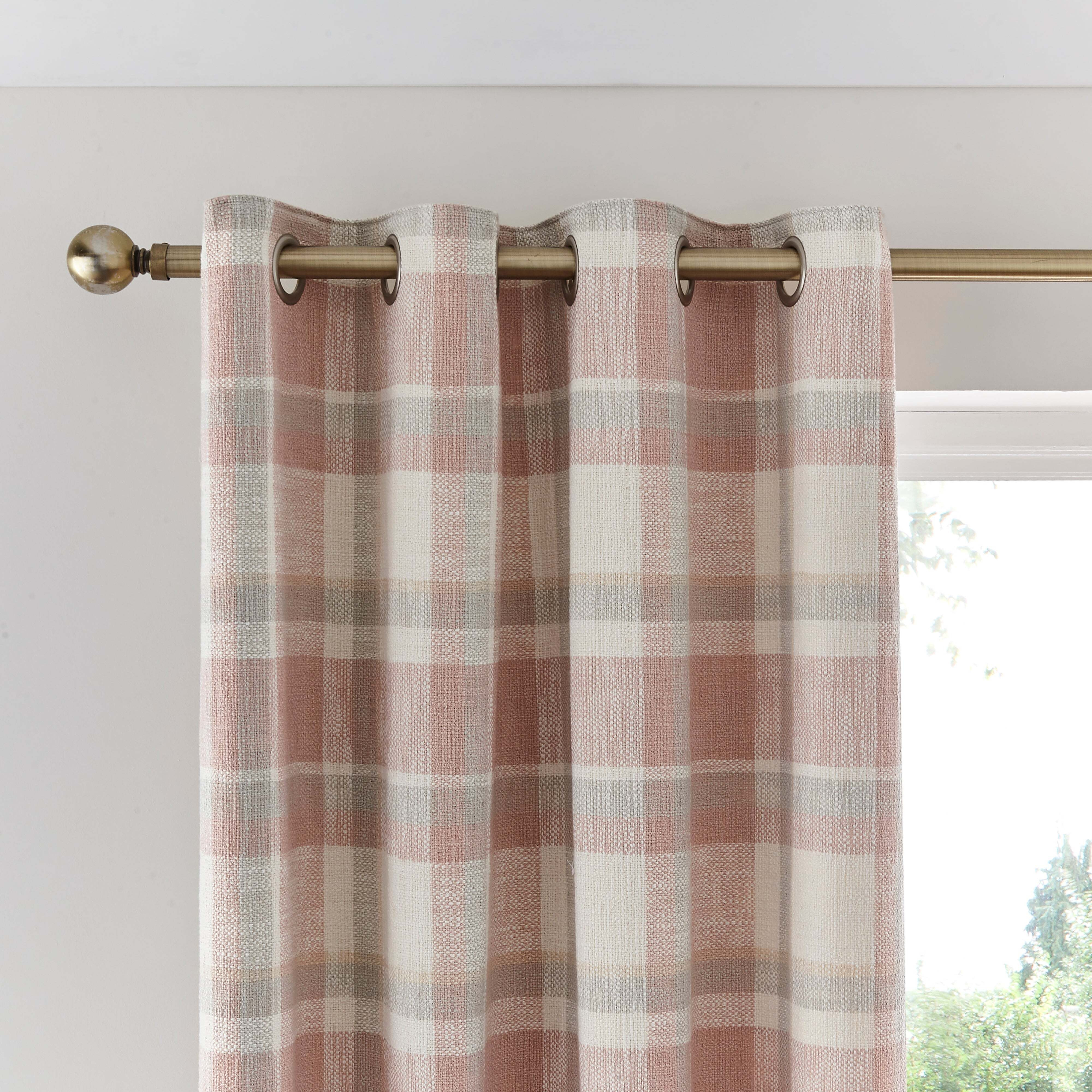 Boucle Check Thermal Eyelet Curtains Blush (Pink)