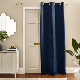 Recycled Velour Thermal Eyelet Door Curtain Navy Blue
