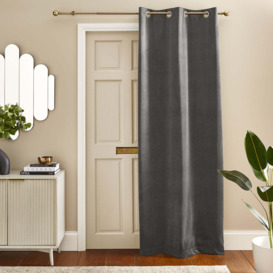 Recycled Velour Thermal Eyelet Door Curtain Grey