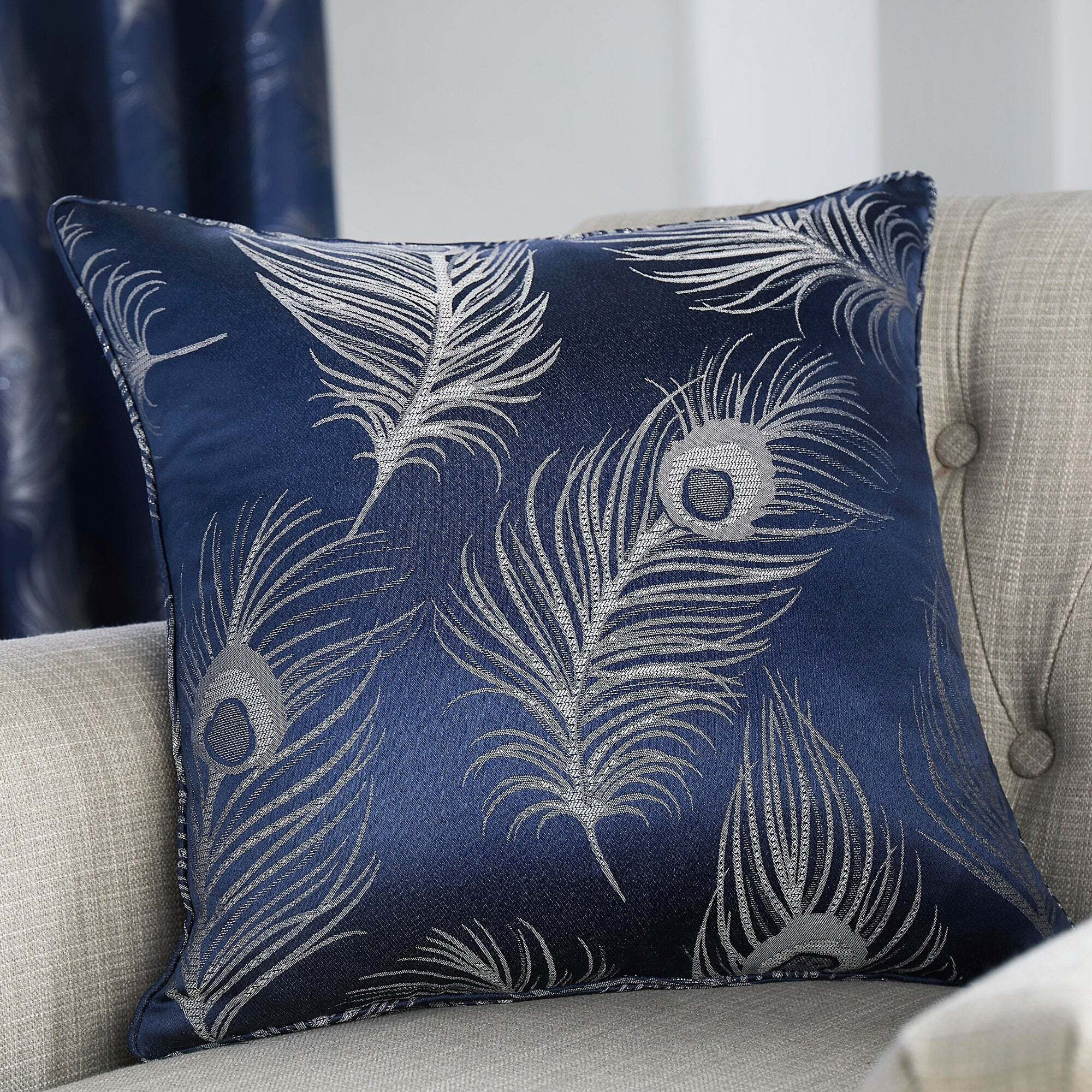 Curtina Feather Jacquard Cushion Navy