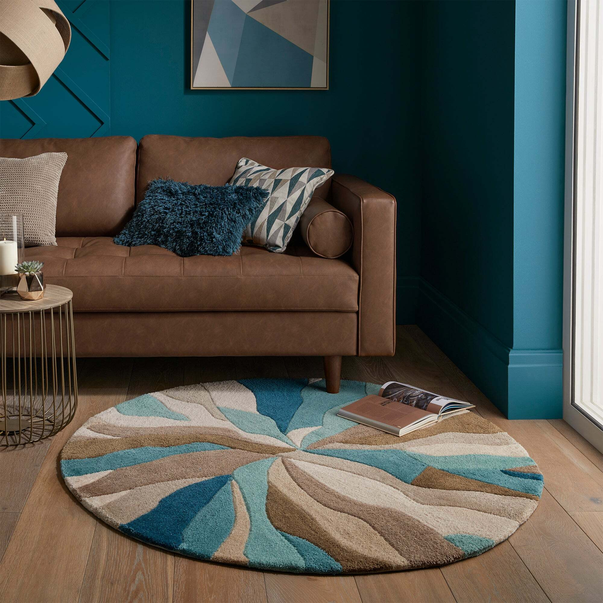 Round Splinter Rug Teal (Blue)