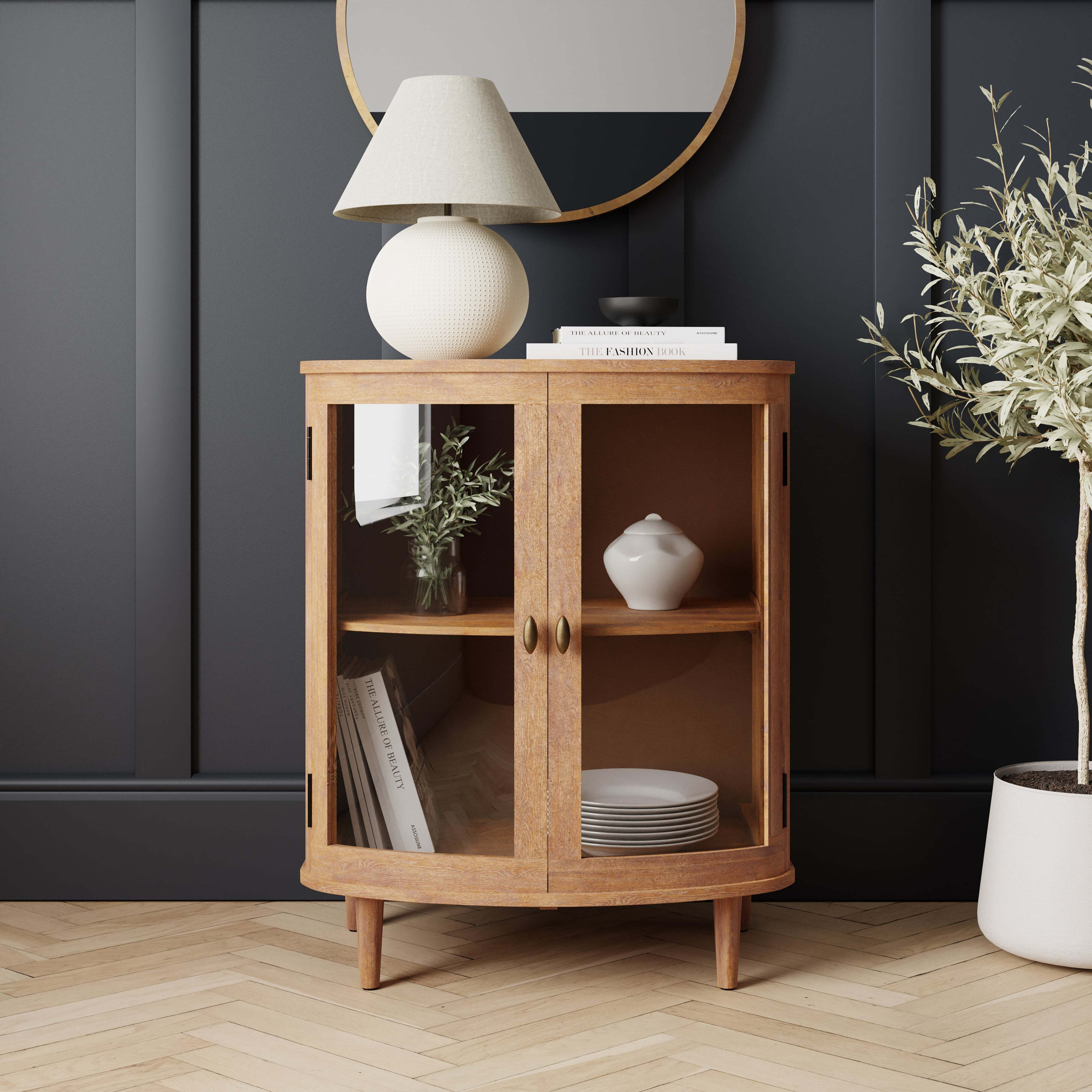 Curve Display Cabinet, Mango Wood Brown