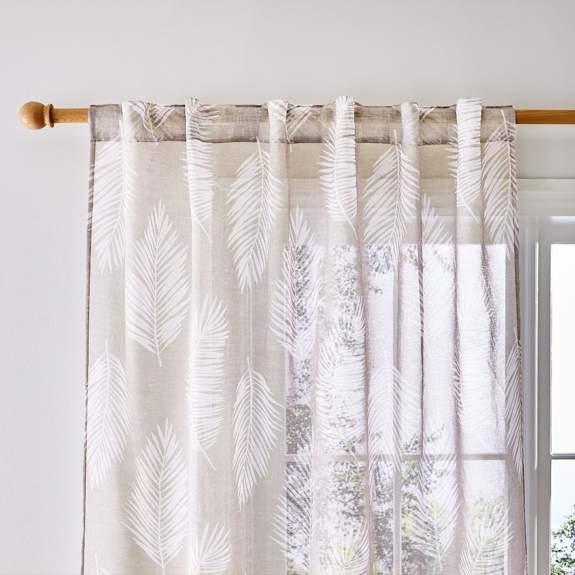 Pineapple Elephant Palm Leaf Natural Slot Top Voile Panel Beige