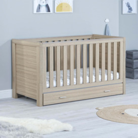 Babymore Luno Cot Bed With Drawer Natural