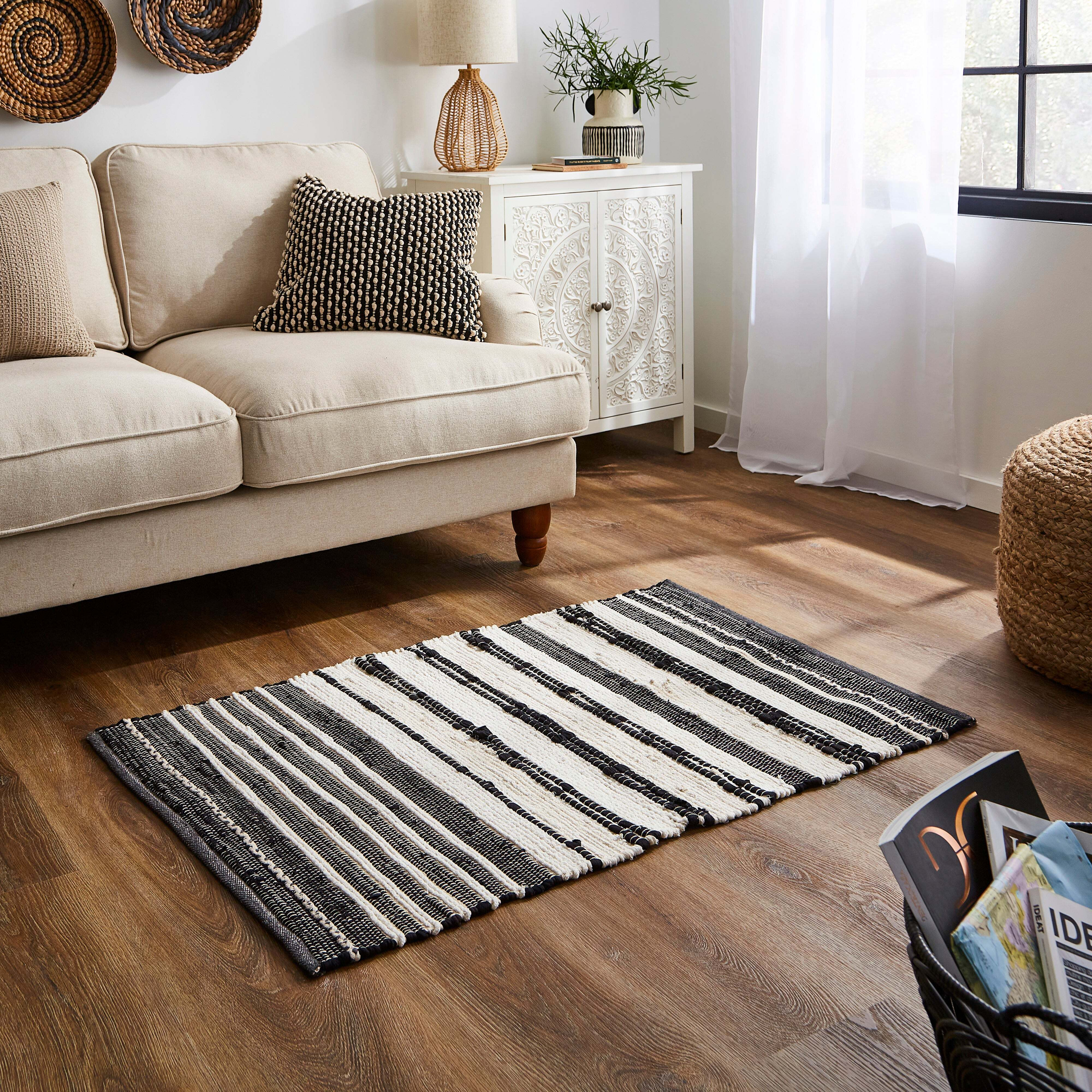Woven Chindi Rug, Black Black