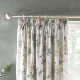 Campion Green and Coral Pencil Pleat Curtains Green