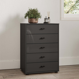 Kahla Glass Fronted Small 5 Drawer Chest Graphite (Grey)