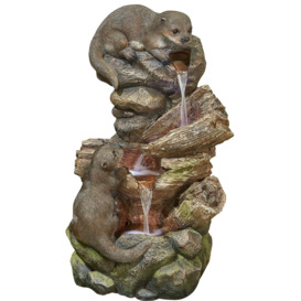 Easy Fountain Distinctive Otter Pools Water Fountain with LEDs Brown