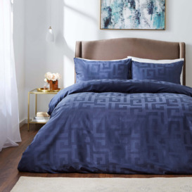 Hotel Cotton Geometric Blue Duvet Cover & Pillowcase Set Blue