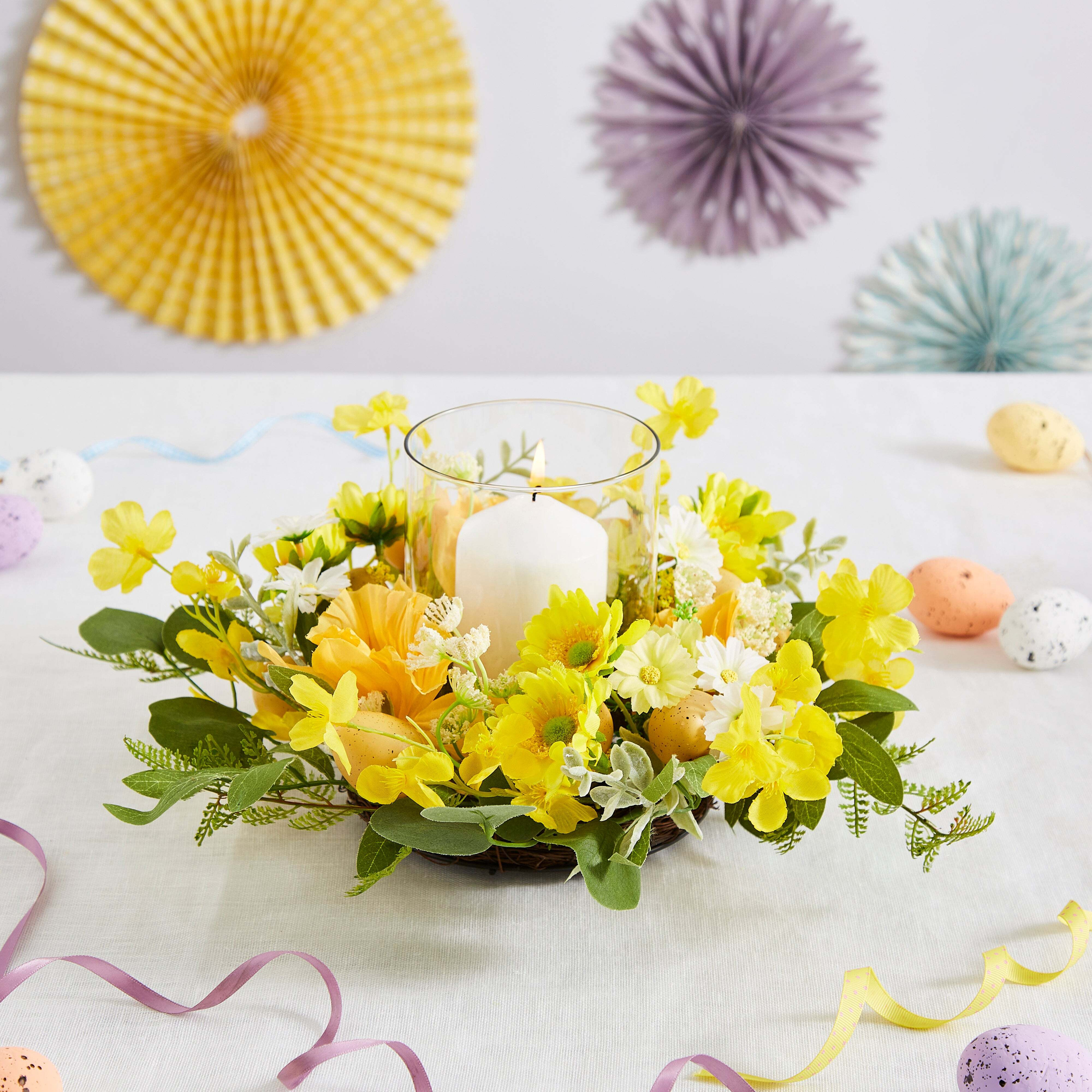 Artificial Daffodil Easter Candle Holder Yellow