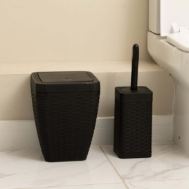 Addis Rattan Black Toilet Brush & Bin Set Black