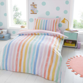 Rainbow Watercolour Stripe Duvet Cover & Pillowcase Set MultiColoured