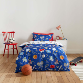 Sports Day Single Duvet Cover and Pillowcase Set Blue