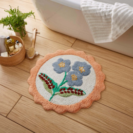 Heart and Soul Floral Round Bath Mat Orange/White/Green