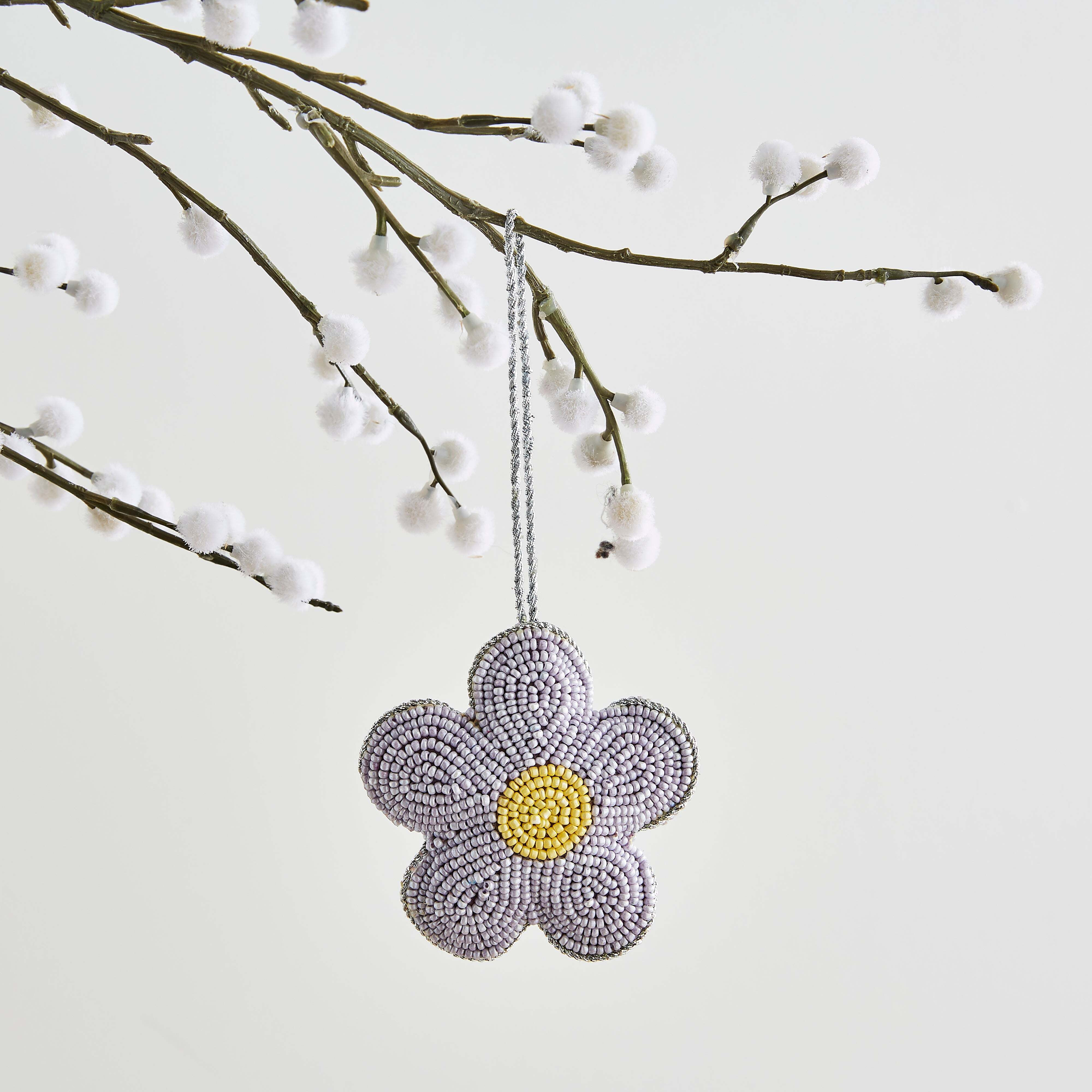 Beaded Flower Hanging Decoration Pink