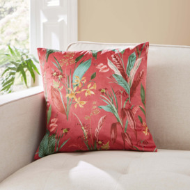 Tropical Velour Cushion Rhubarb Red/Green