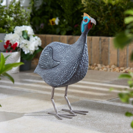 Blue Iron Guinea Fowl Sculpture Blue/White