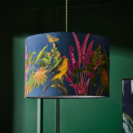 Tropical Paradise Embroidered Lamp Shade Navy Blue/Pink/Green