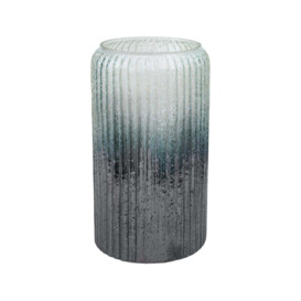 Verre Ribbed Tall Frosted Glass Vase Slate Blue