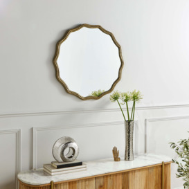 Ribbed Wavy Metal Round Wall Mirror Gold