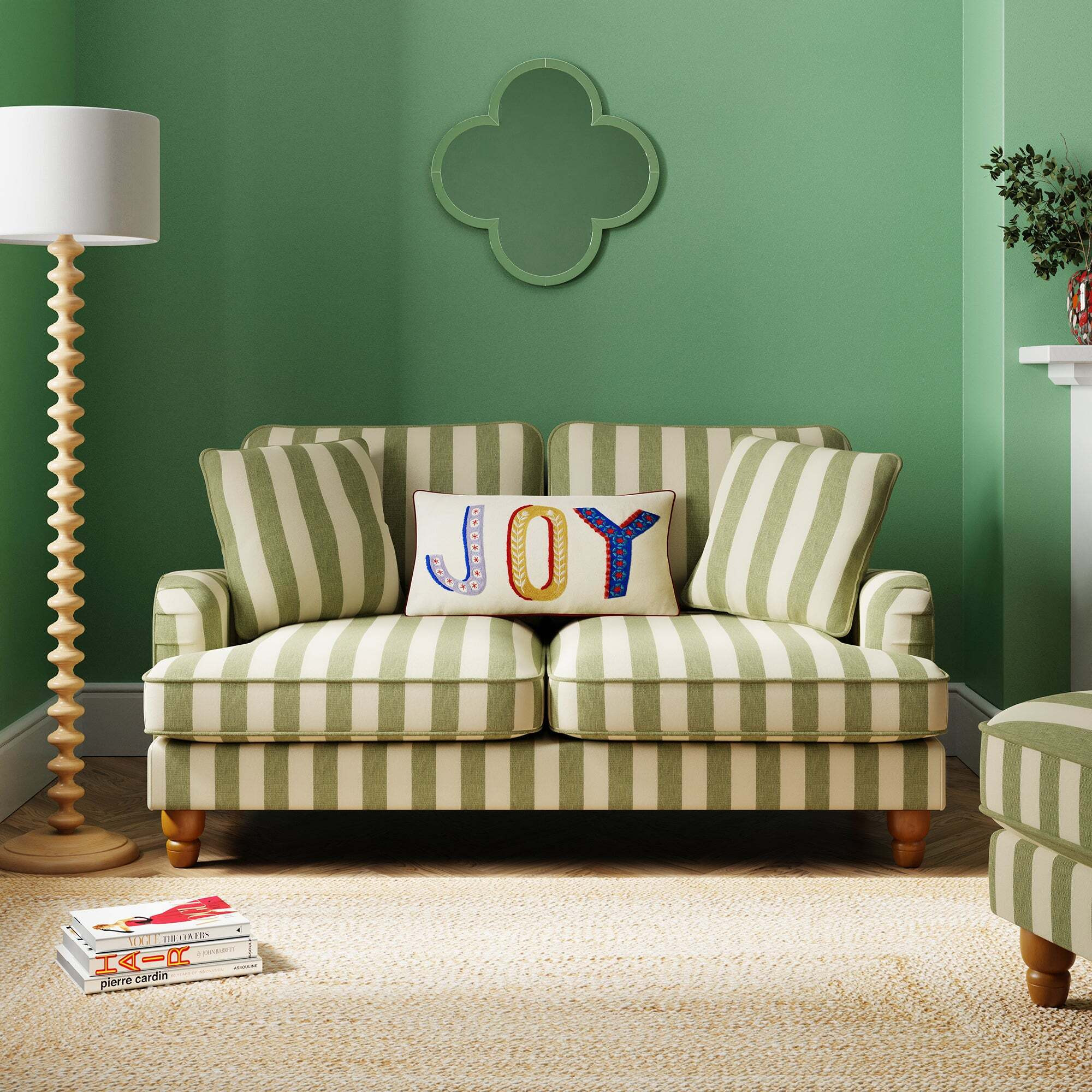 Beatrice Woven Stripe 2 Seater Sofa Green