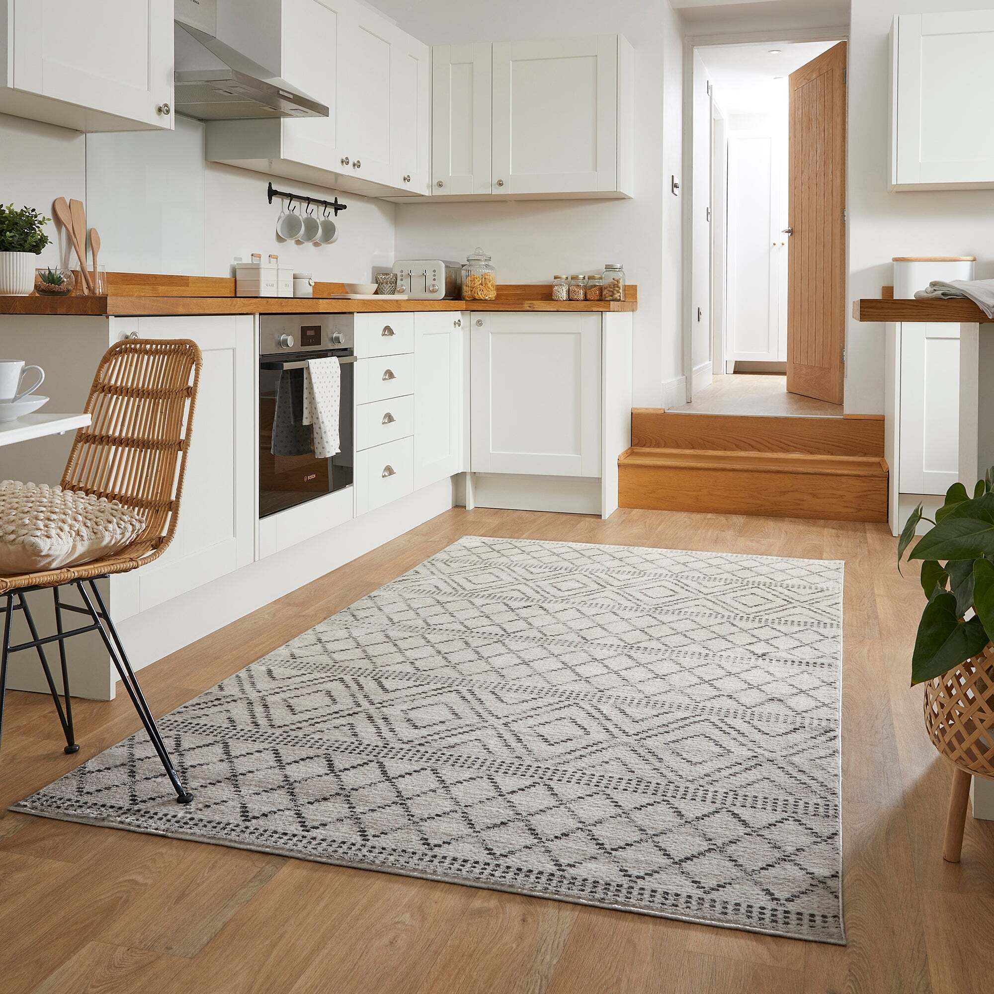 Millie Aztec Washable Rug Grey/Beige