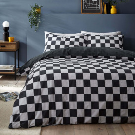 Checkerboard Duvet Cover & Pillowcase Set Grey