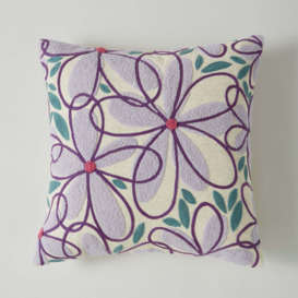 Crewel Work Floral Cushion Lilac