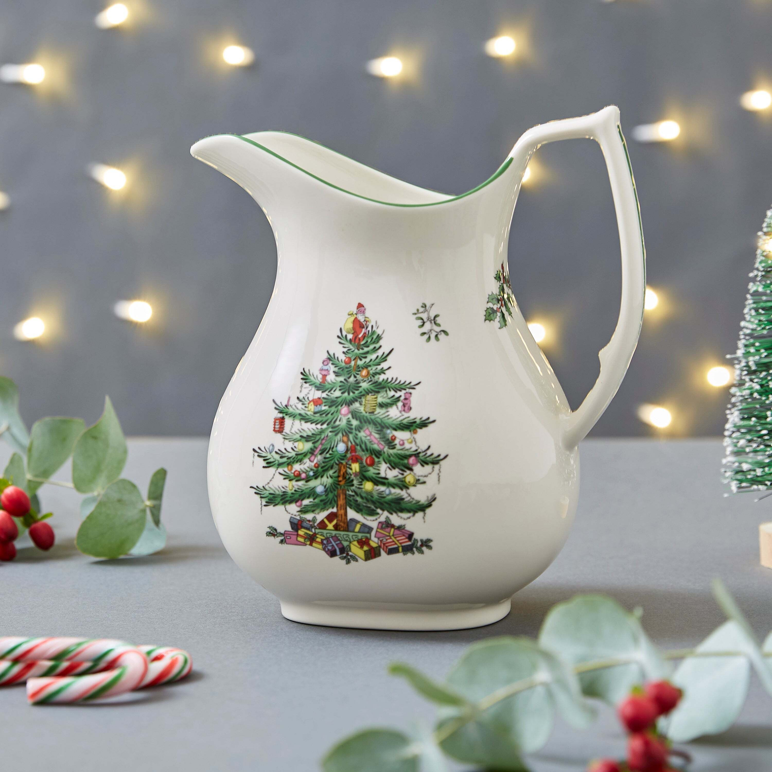 Dunelm Porcelain White & Green Christmas Tree Large Jug, 16cm x 14cm x 20cm Green