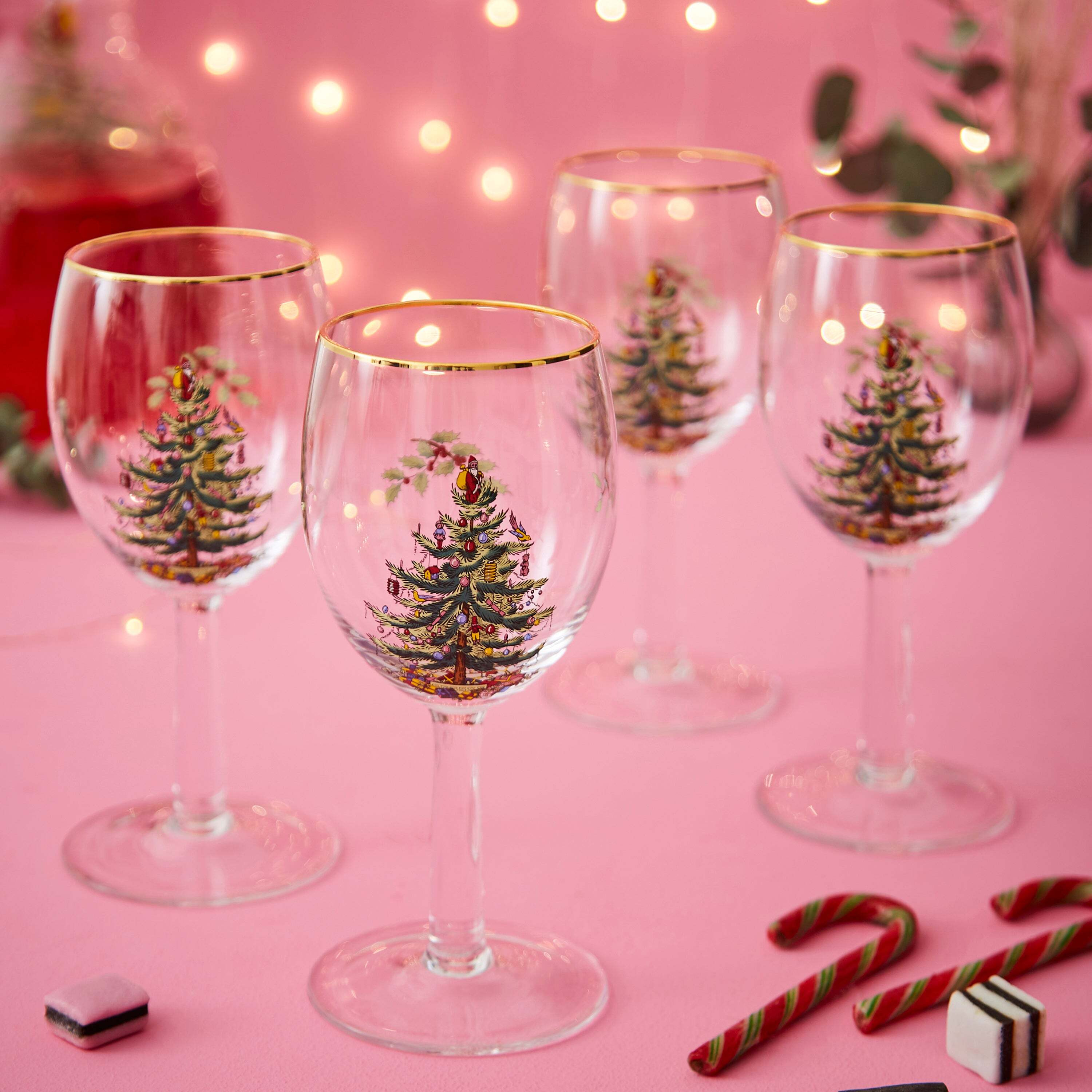 Dunelm Christmas Tree Set of 4 Wine Glasses, 8cm x 18cm Clear