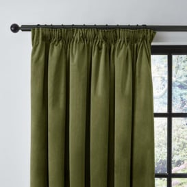 Recycled Velour Olive Pencil Pleat Curtains Olive