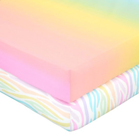 Set of 2 Rainbow Ombre Fitted Sheet MultiColoured