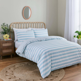Duck Egg Stripe Duvet Cover and Pillowcase Set Light Blue/White