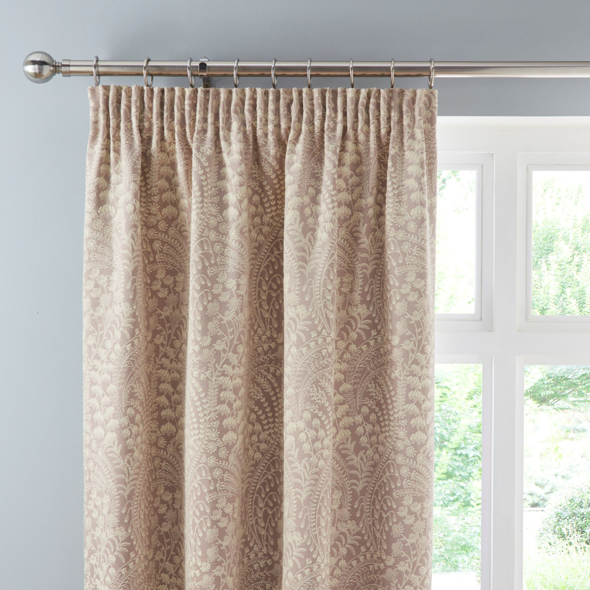 Spring Flowers Natural Pencil Pleat Curtains Natural