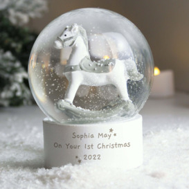 Personalised Rocking Horse Snow Globe White