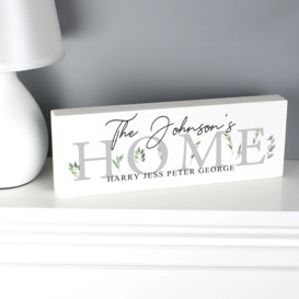 Personalised Botanical Wooden Block Sign Ornament White