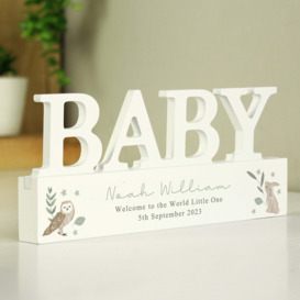 Personalised Woodland Wooden Baby Ornament White