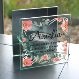 Personalised Floral Sentimental Mirrored Glass Tealight Holder MultiColoured