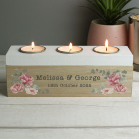 Personalised Floral Watercolour Triple Tealight Box MultiColoured